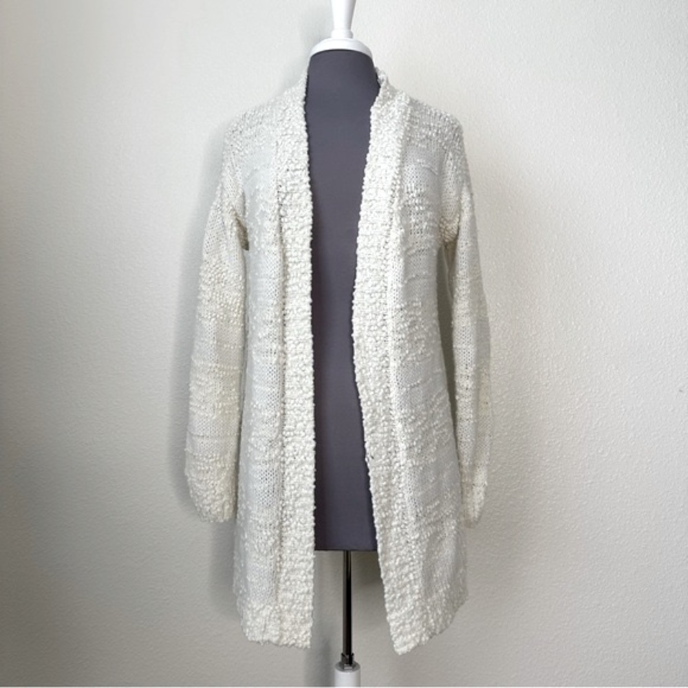Mesh+Lace Knobby Ivory Open Front Long Cardigan Sz. Med